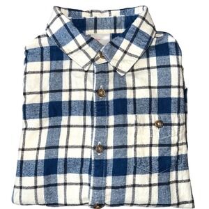 Hanna Andersson Navy/White Plaid 100% Cotton Flannel Button-Up Shirt Sz. 6-7 EUC